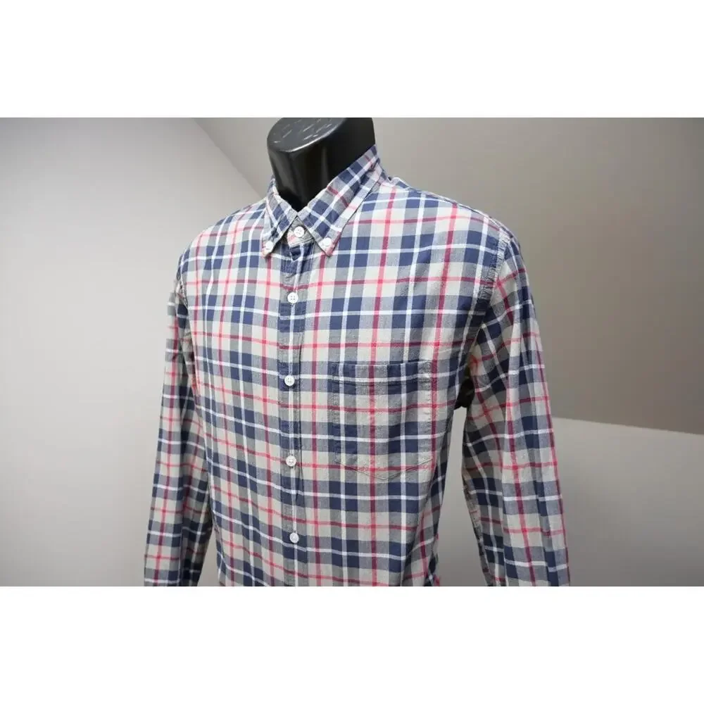 J Crew Flex Wash Dress Shirt Slim Fit Plaid Button Up Long‎ Sleeve Mens Sz Large